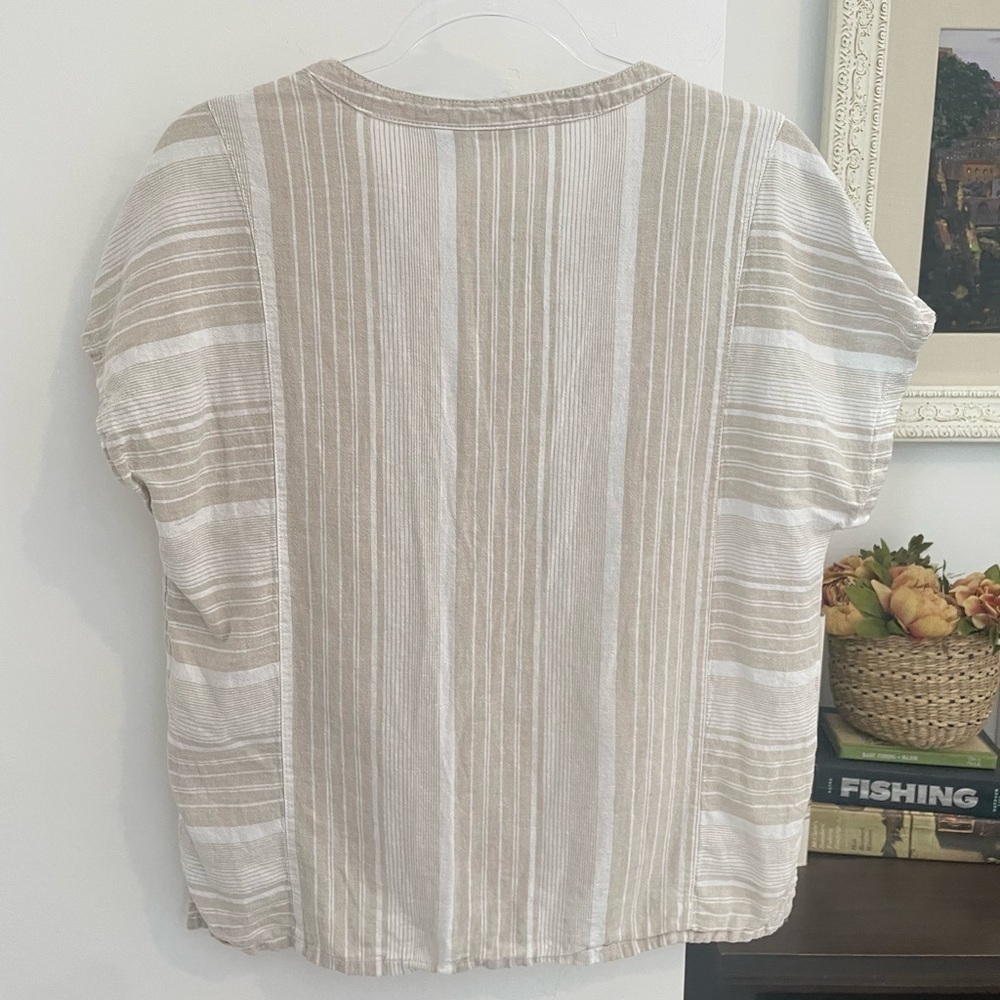 Sigrid Olsen Linen Blend Blouse Top S neutral minimal striped - Picture 3 of 8